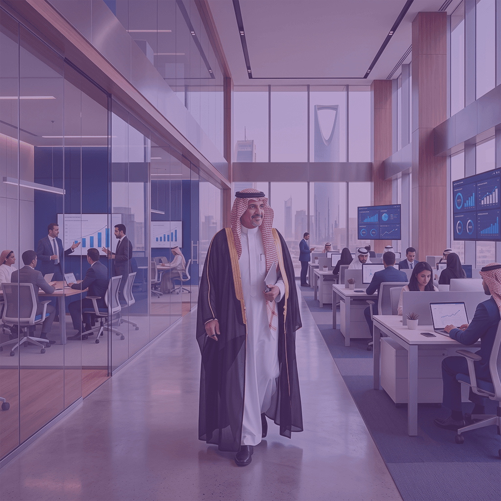 Saee consultant walking through a Saudi corporate office