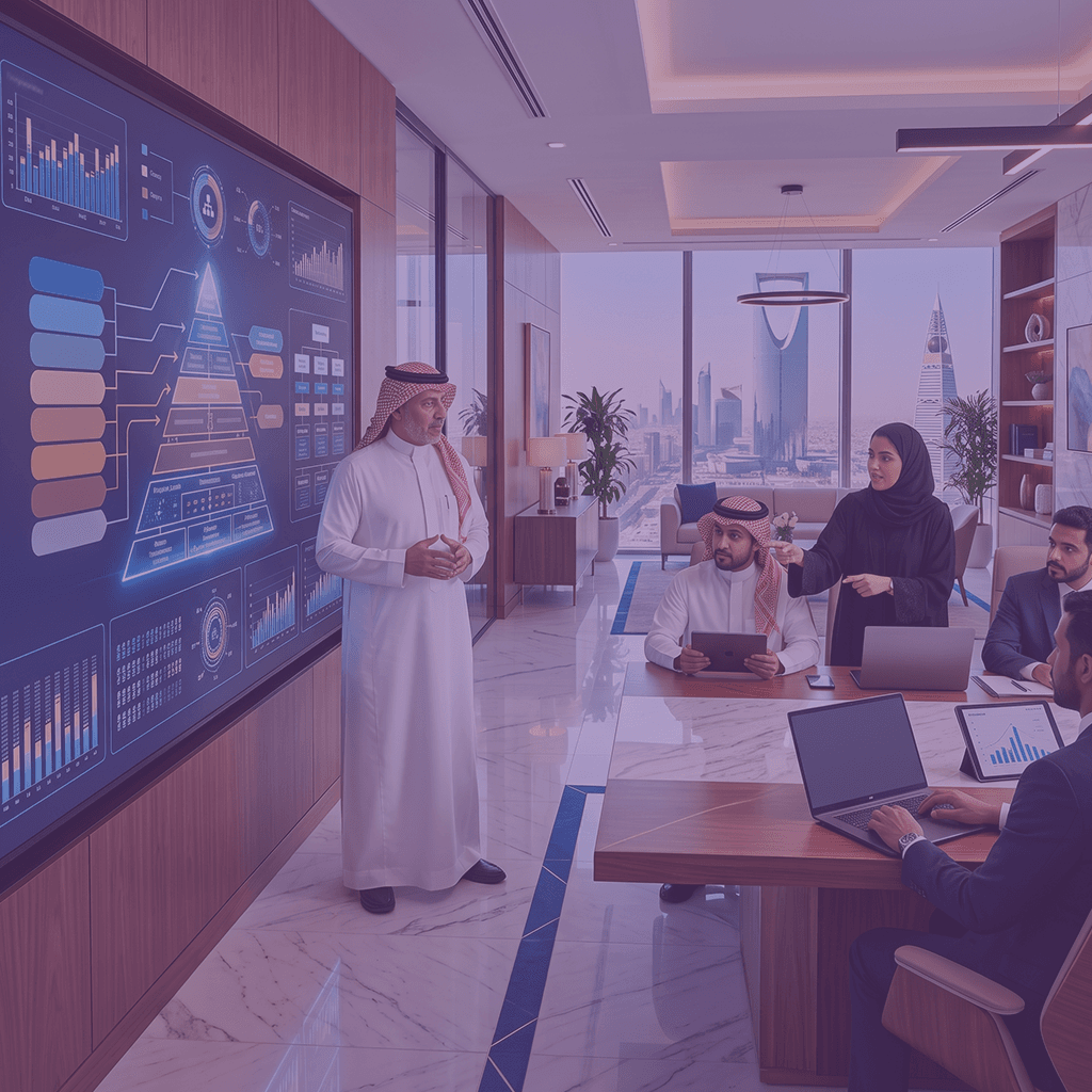 Saudi consultant presenting a compensation strategy pyramid to company leadership