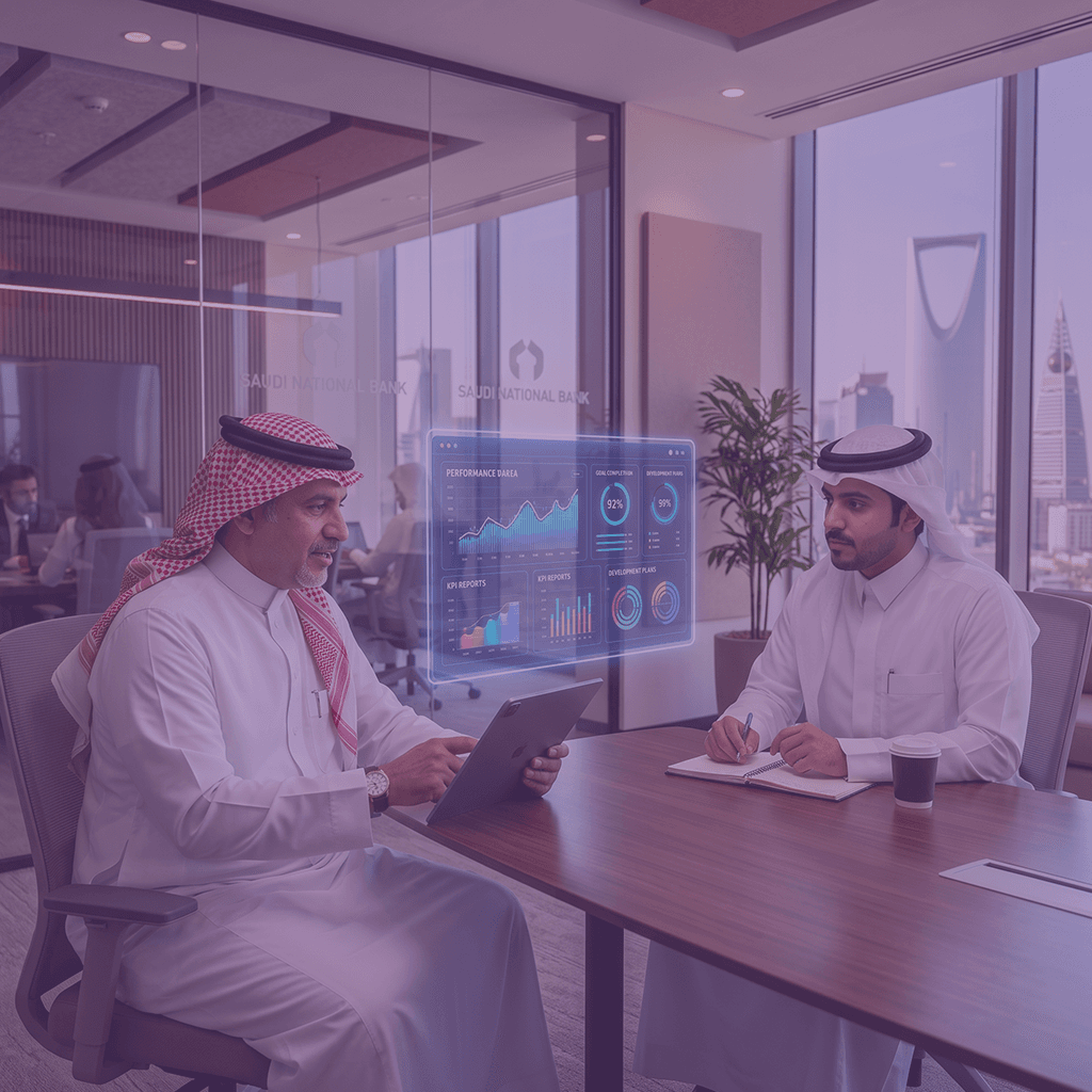 Saudi consultants mapping the digital transformation steps of a performance evaluation system
