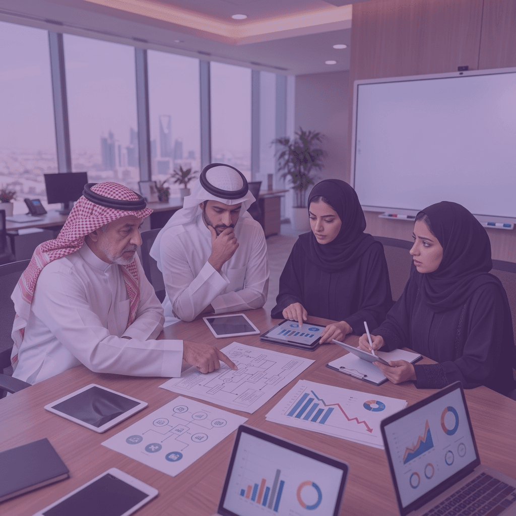 Team discussing administrative issues around a meeting table