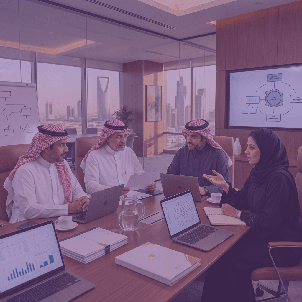 Executive team reviewing governance reports