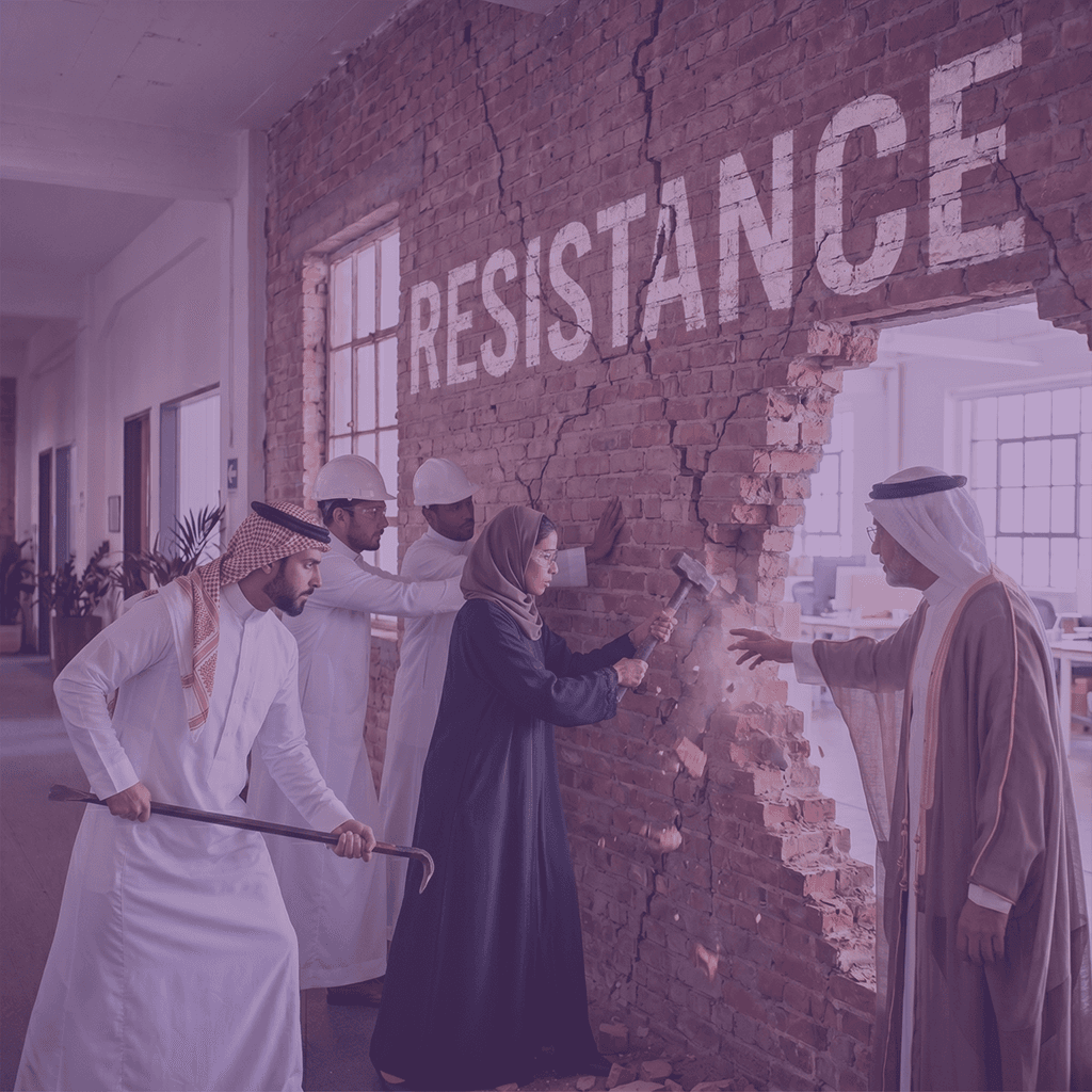 Resistance graffiti on a cracked wall symbolizing resistance to change